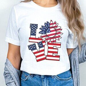 Love Shirt, American Flag Shirt, Sunflower Love Shirt, Independence Day Shirt
